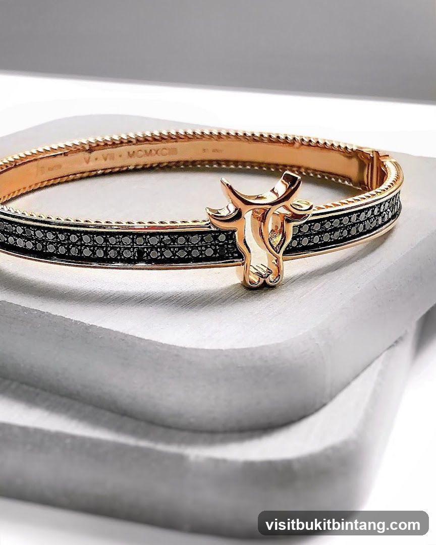 Rose Gold Bracelet with Black Diamonds and Bull Clasp