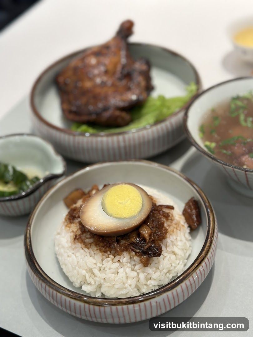 Braised Pork Rice with Egg and Roasted Chicken Leg