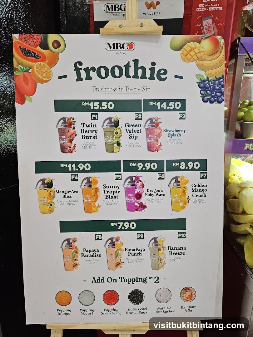 MBC Fruit Shop Froothie Menu