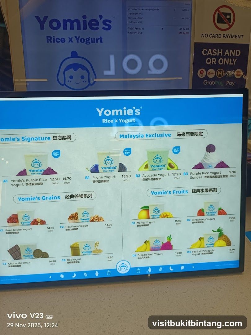 Yomie's Rice x Yogurt Menu