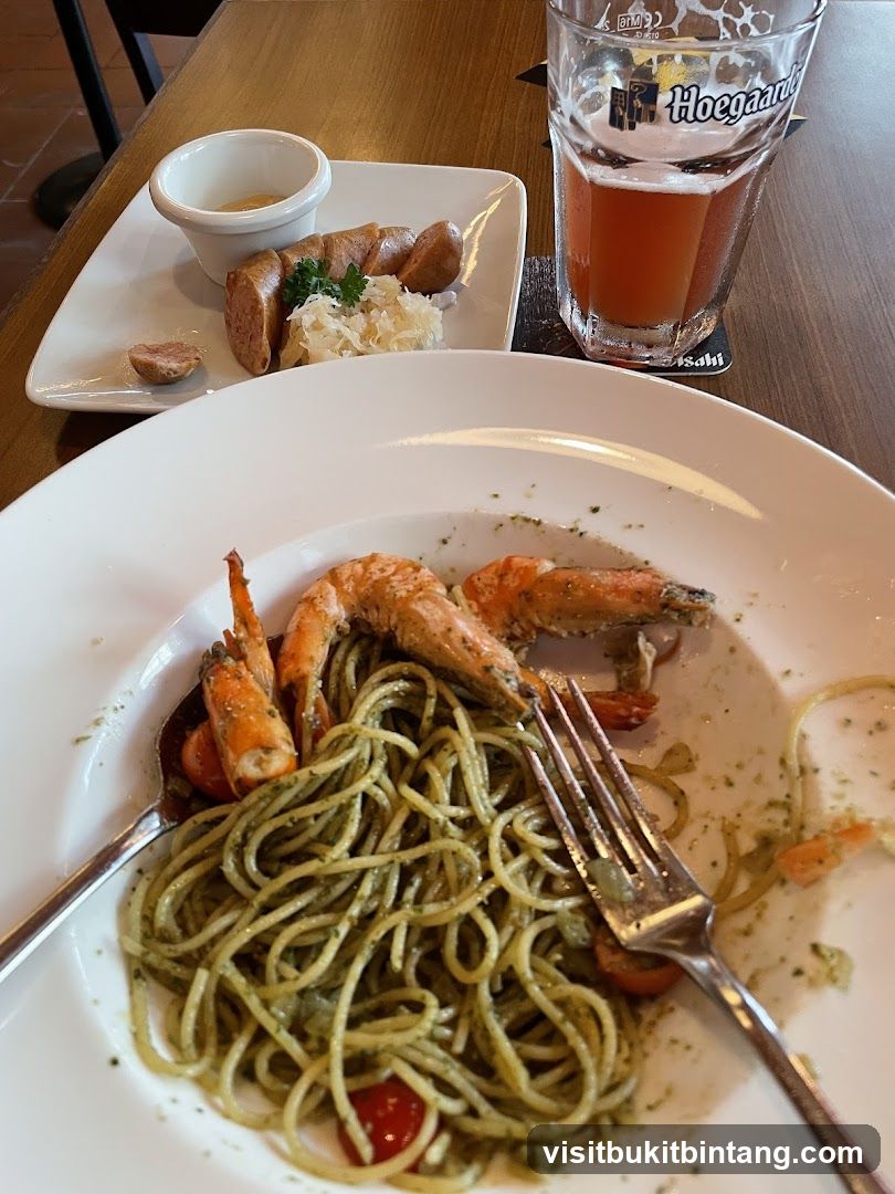 Pesto Pasta and Sausages with Beer