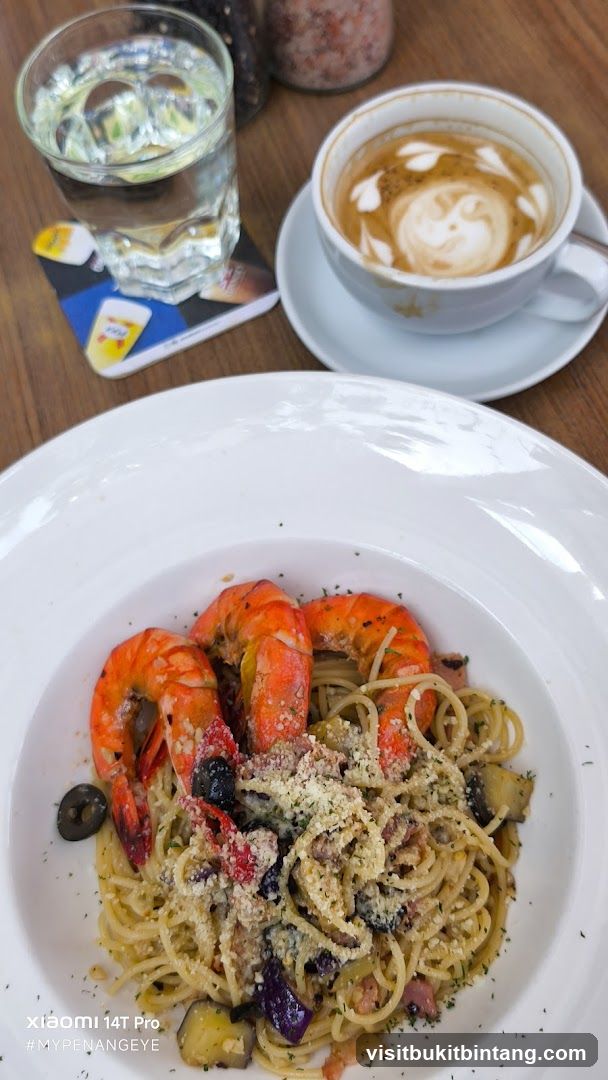 Shrimp Pasta and Coffee