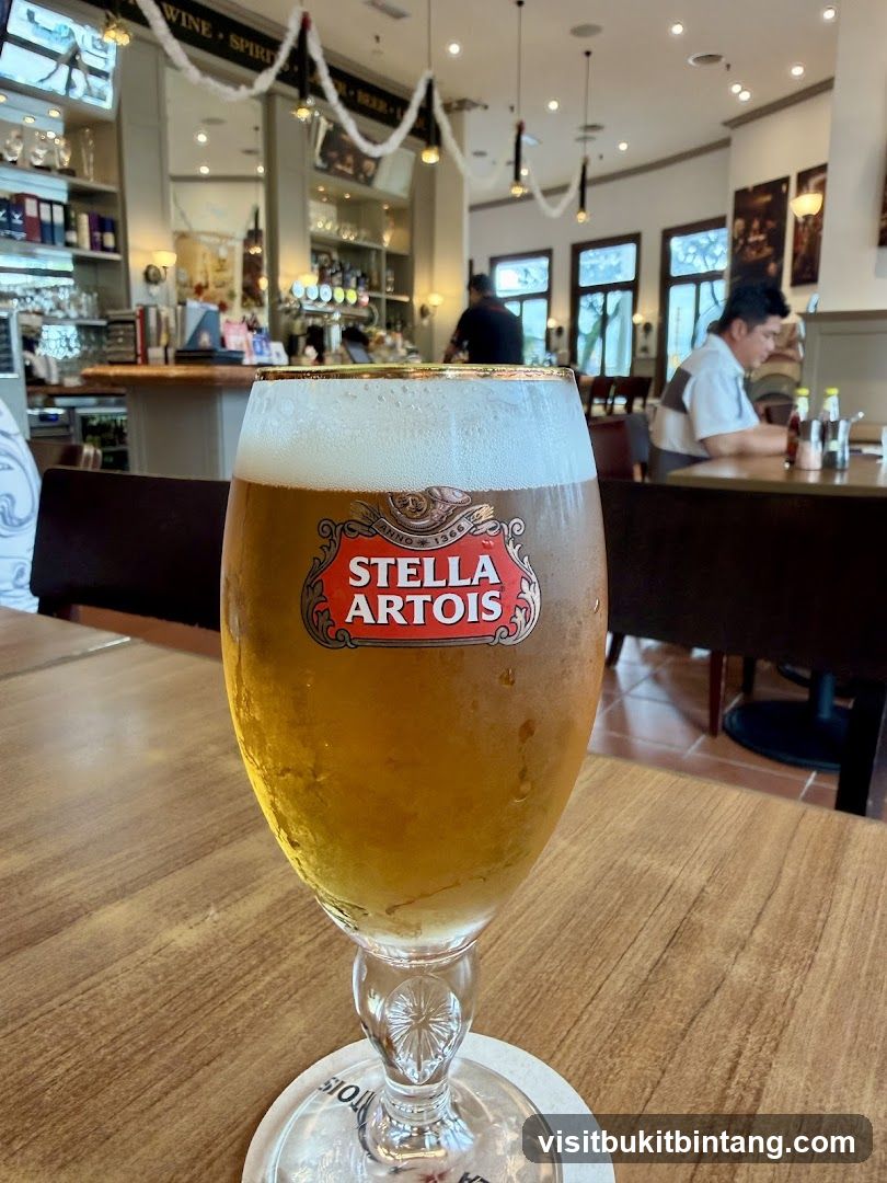 Glass of Stella Artois beer in a restaurant