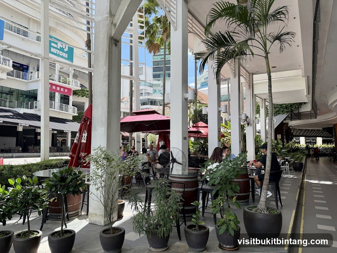 Outdoor Seating Area with Plants and Buildings