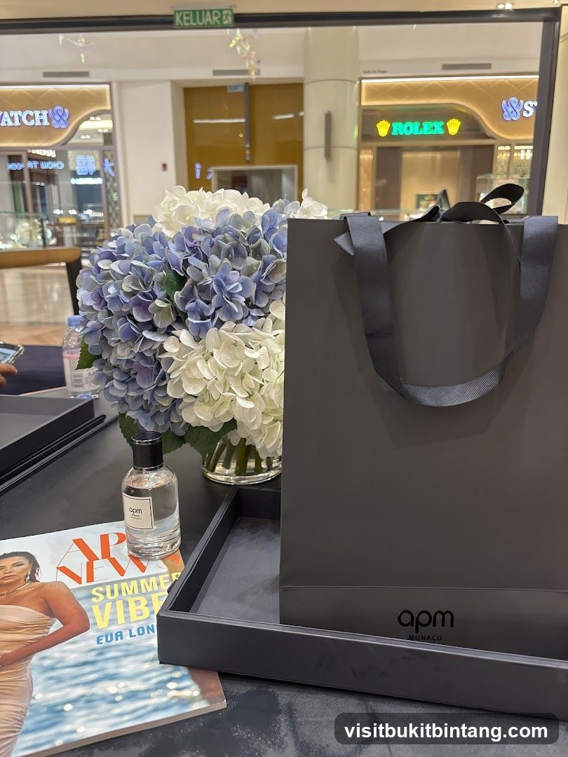 Shopping bag and perfume with flowers