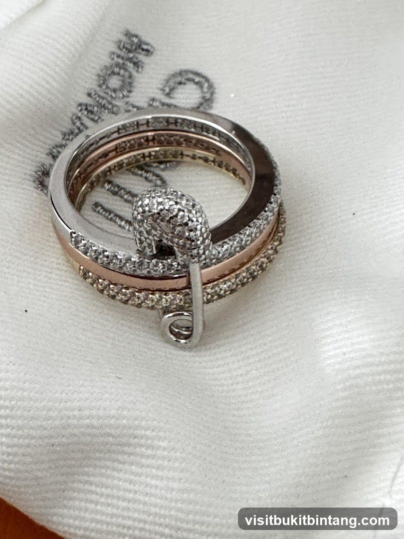 Diamond Safety Pin Ring Set