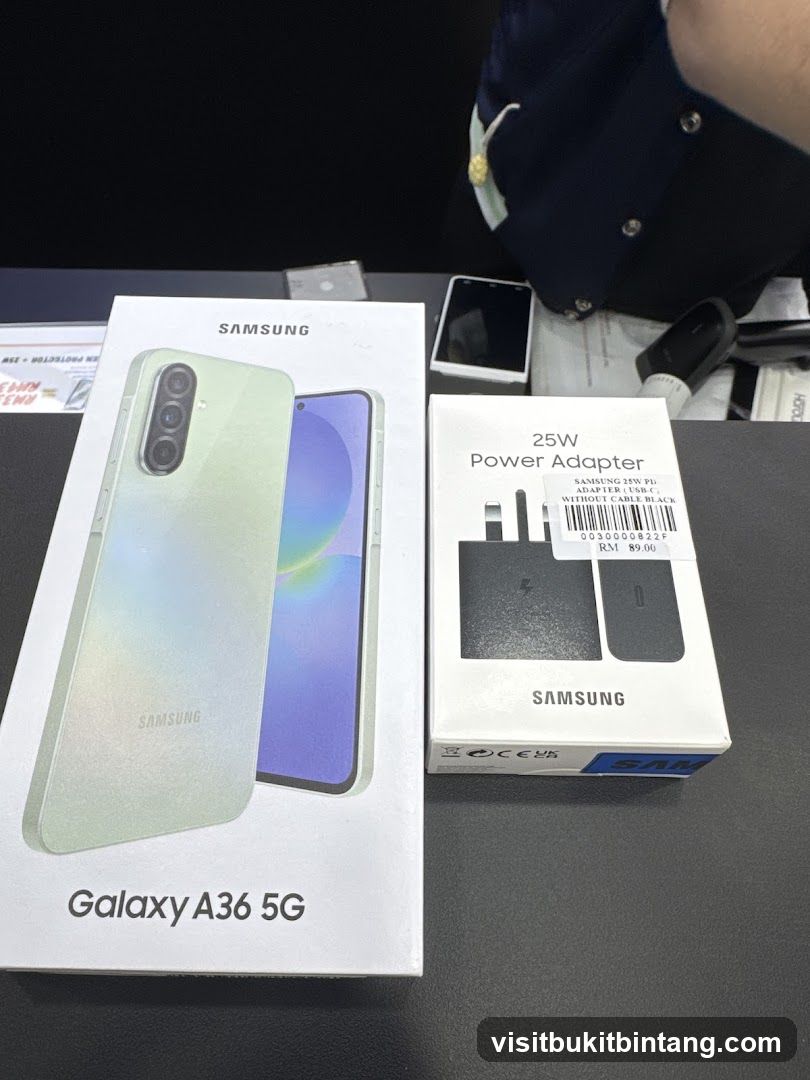 Samsung Galaxy A36 5G and Power Adapter