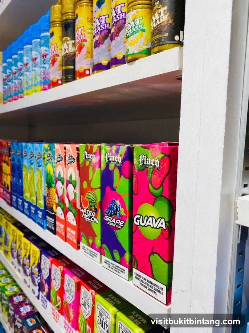 E-liquid products on shelves