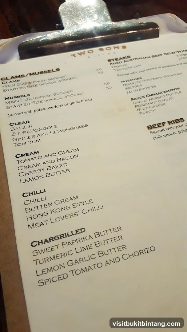 Two Sons Bistro Menu