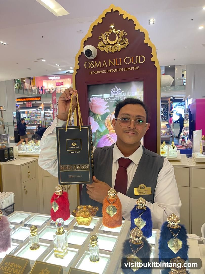 Perfume display with staff
