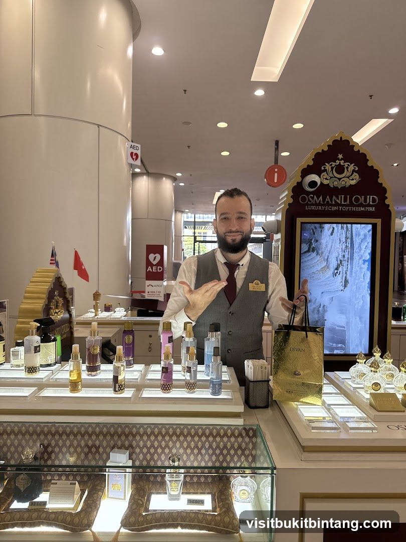 Perfume display with staff