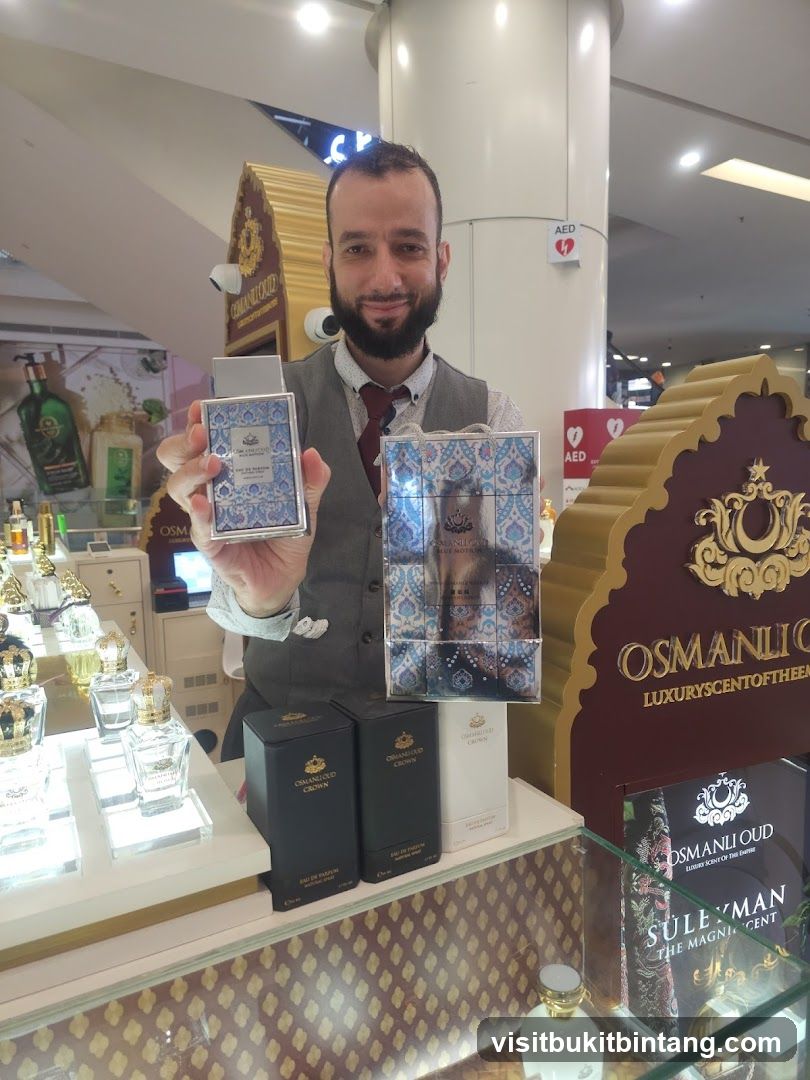 Perfume display with staff