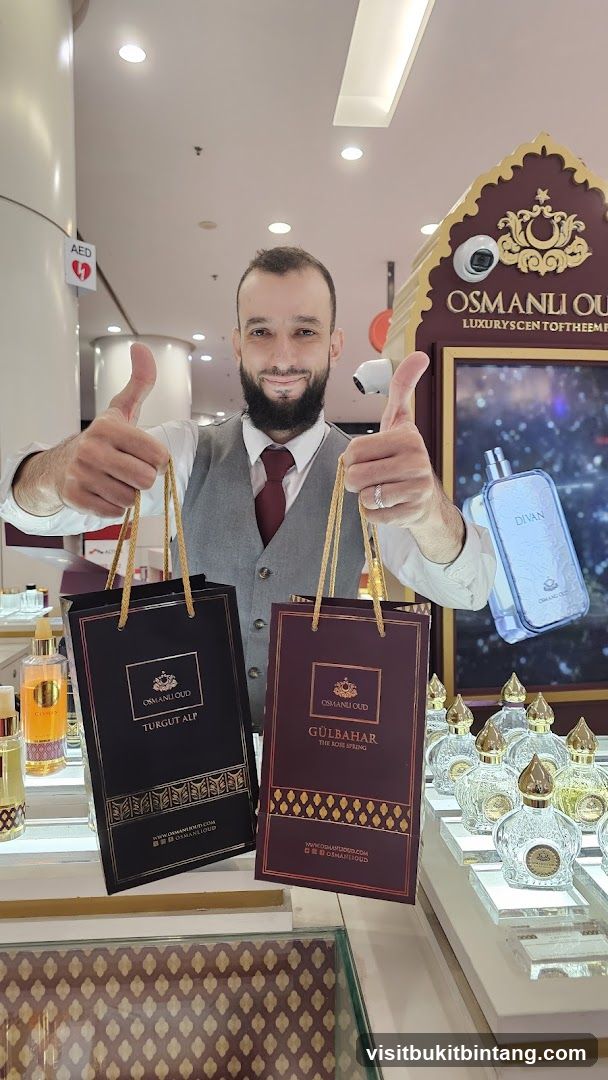 Man holding shopping bags with perfumes