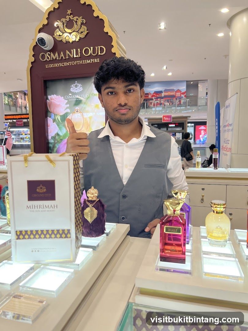 Perfume display with staff