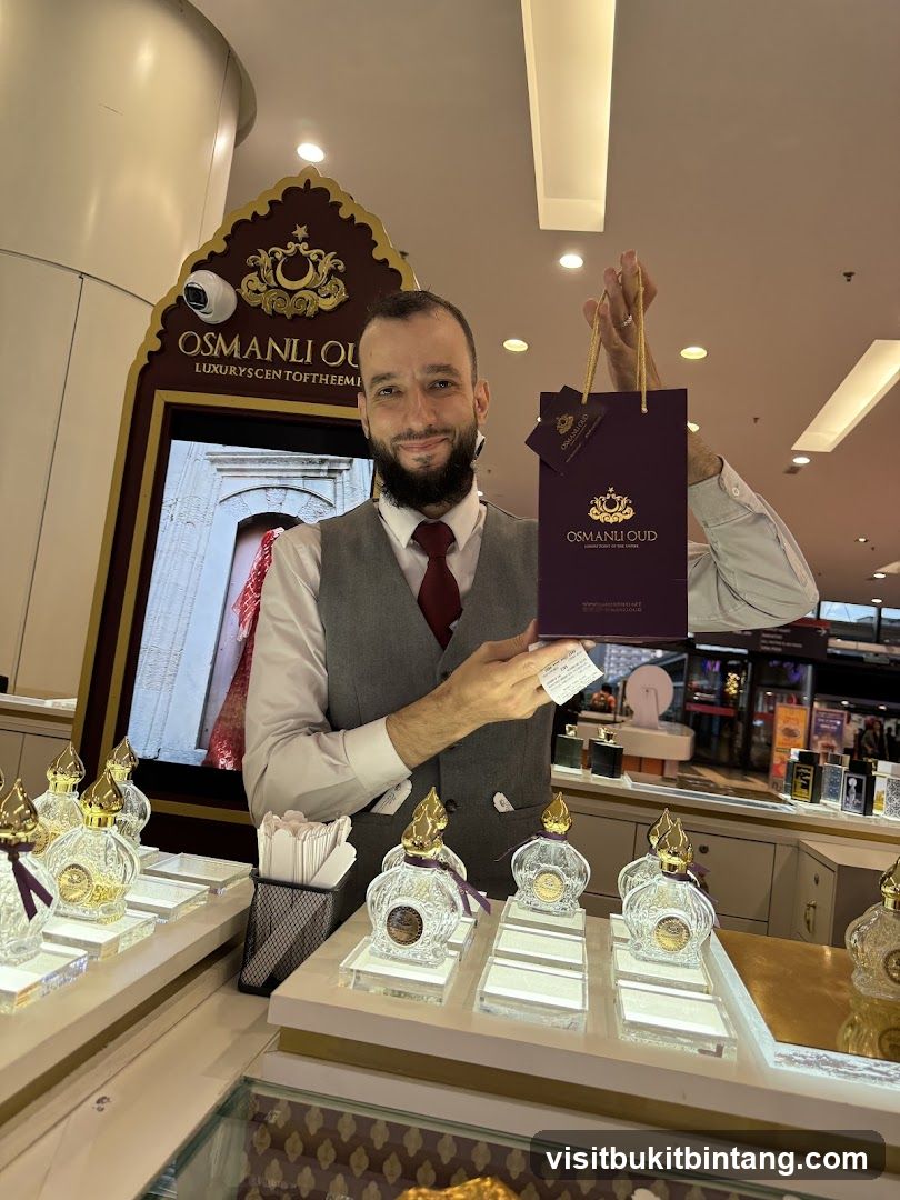 Perfume display with staff member