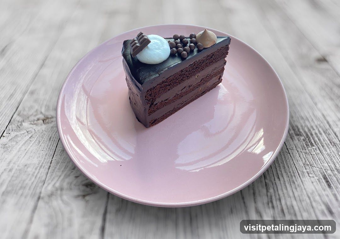 Chocolate Cake Slice on Pink Plate