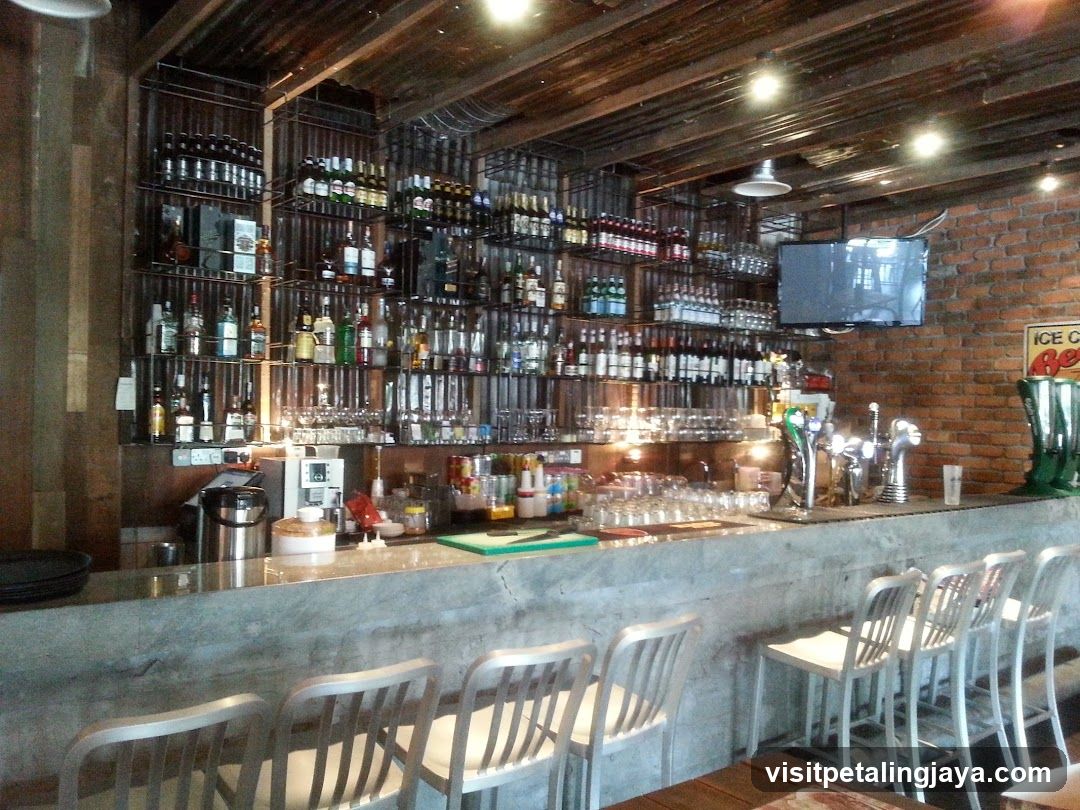 Bar Interior with Shelves and Seating
