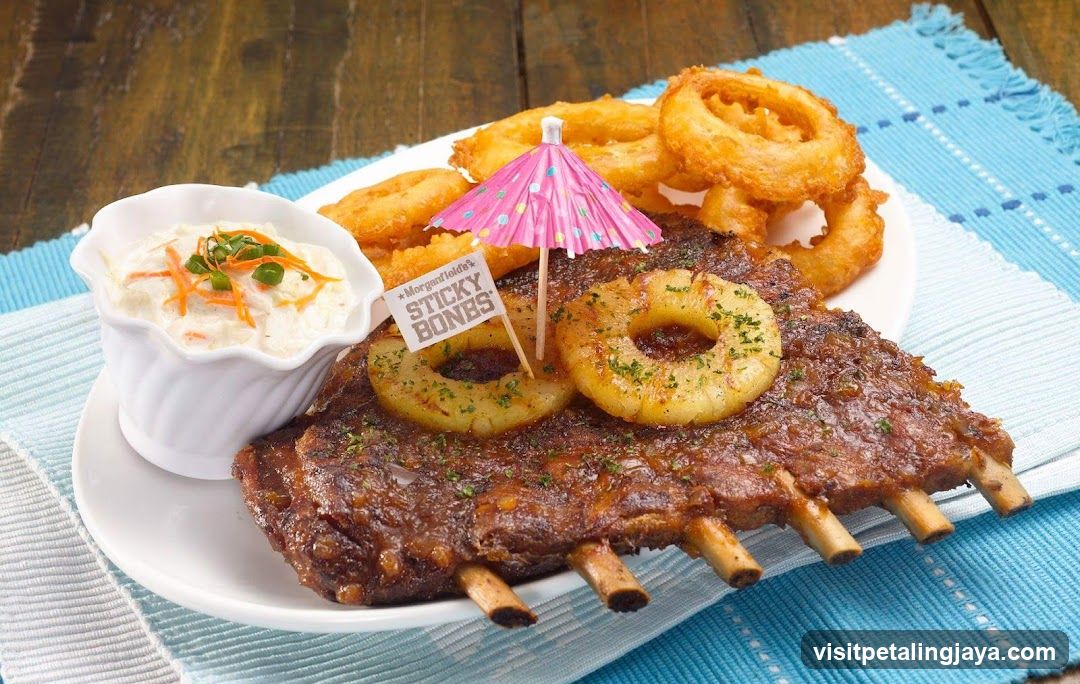 Sticky Bones Ribs with Onions and Coleslaw