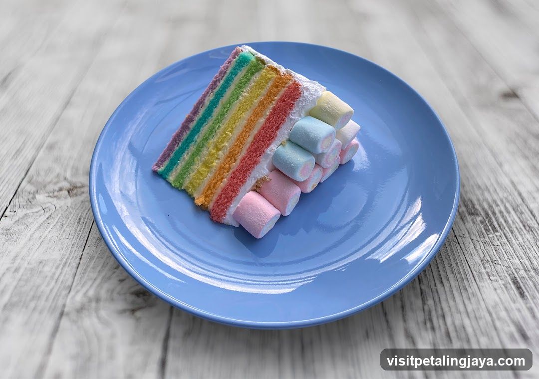 Rainbow Cake Slice with Marshmallows