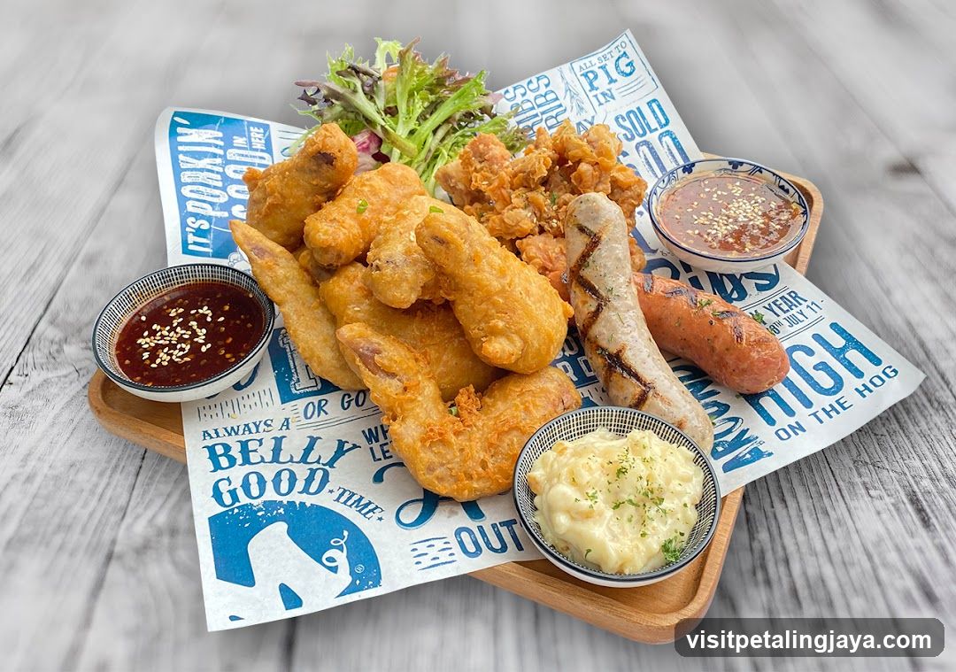 Fried Chicken Platter with Sausage and Dips