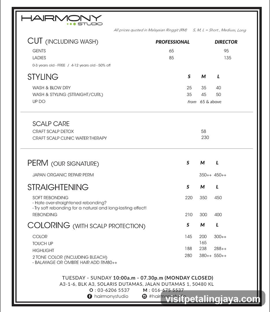 Hairmony Studio Price List