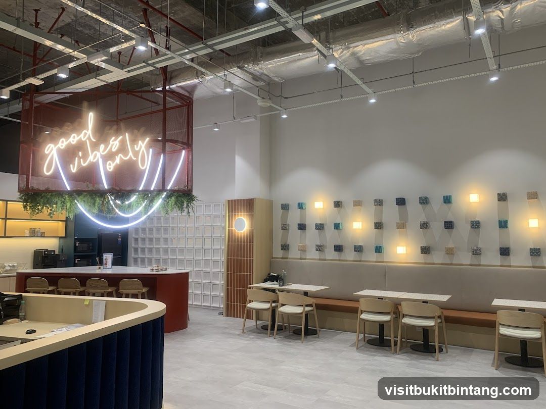 Modern Cafe Interior with Neon Sign