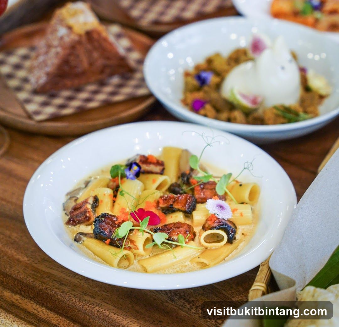 Pasta dish with meat and edible flowers