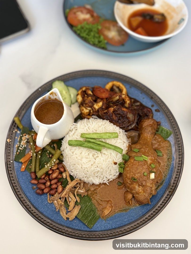 Nasi Lemak with Chicken and Squid