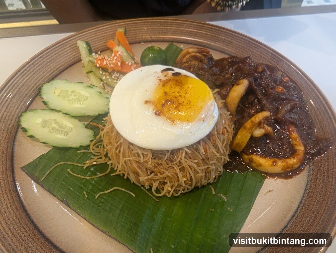 Nasi Lemak with Fried Egg and Squid
