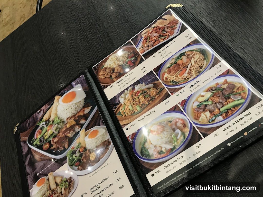 Menu with various dishes