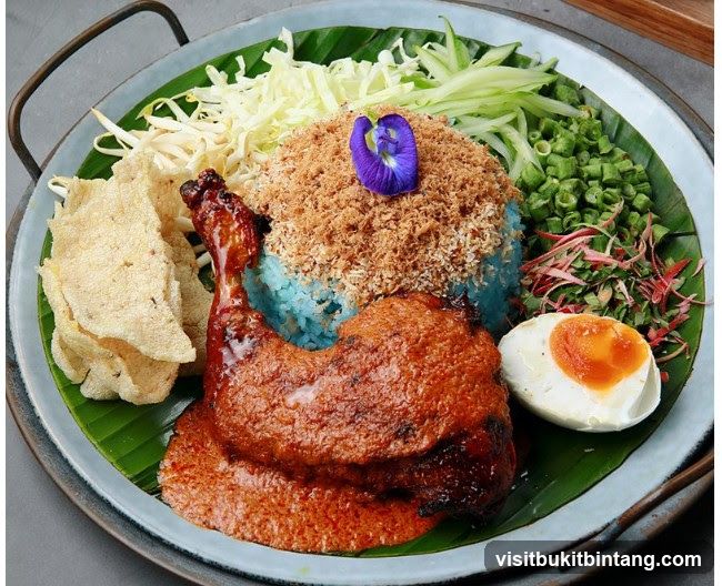 Nasi Kerabu with Fried Chicken