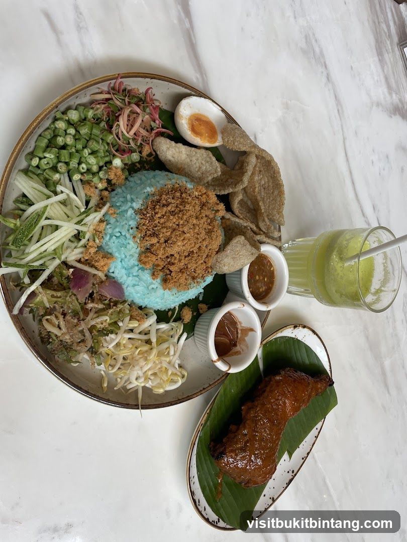 Nasi Kerabu with Fried Chicken