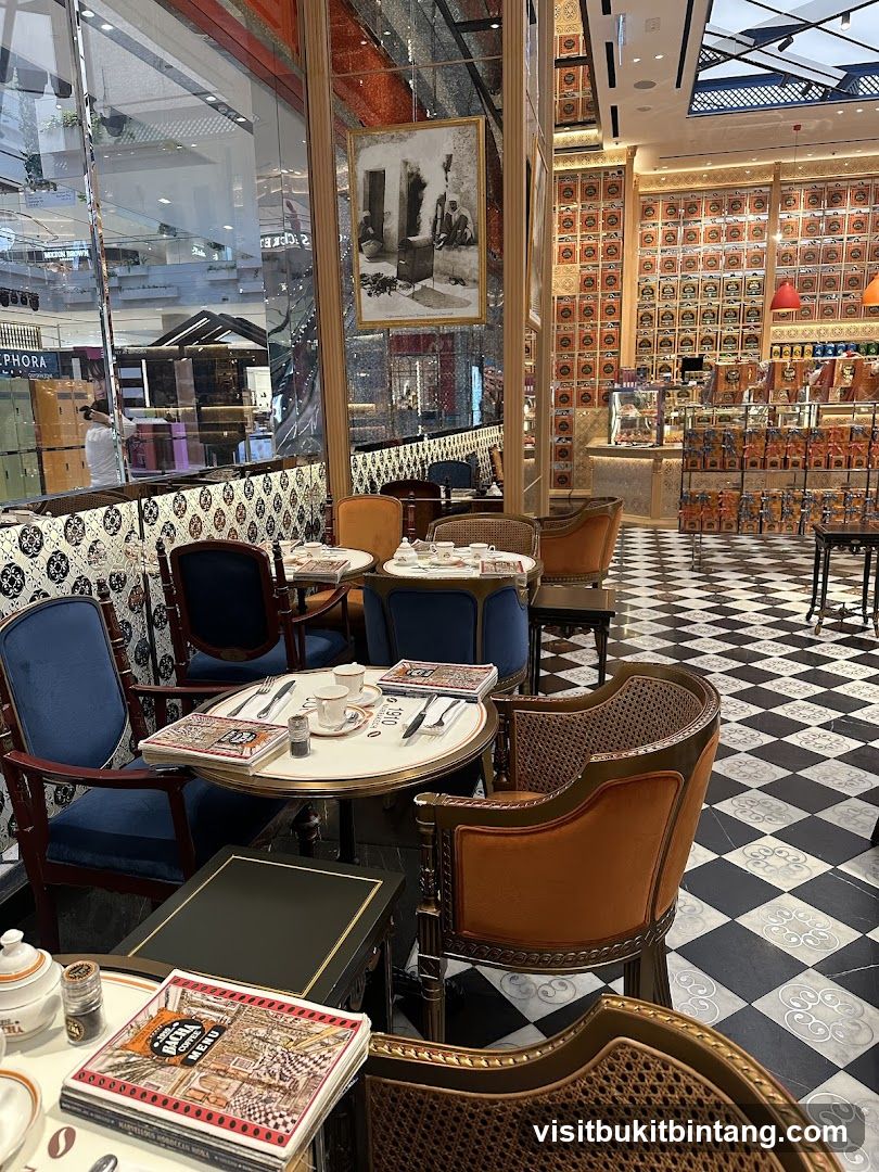 Cafe Interior with Seating and Display Shelves