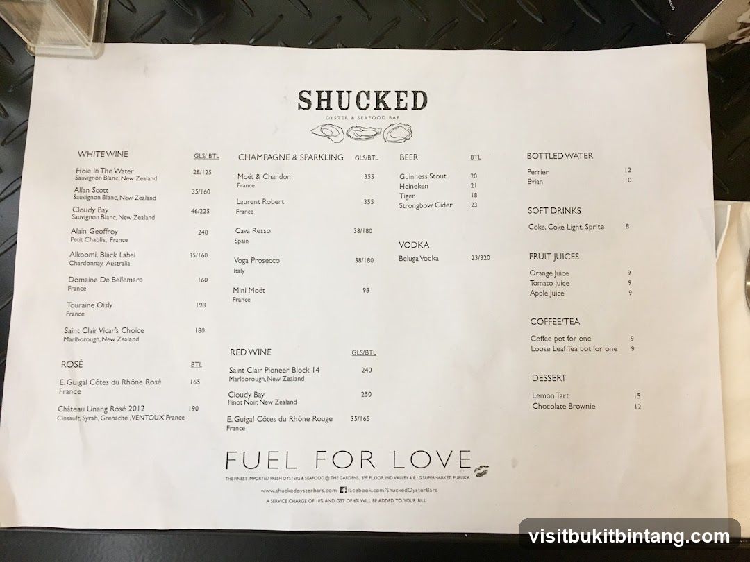 Shucked Oyster & Seafood Bar Menu
