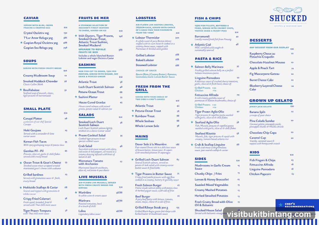 Shucked Oyster & Seafood Bar Menu