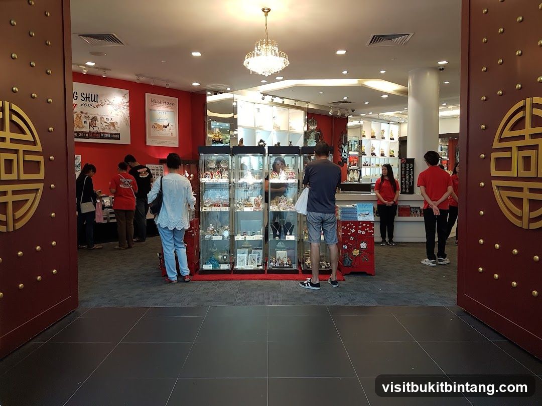 Interior of a shop with display cases and customers