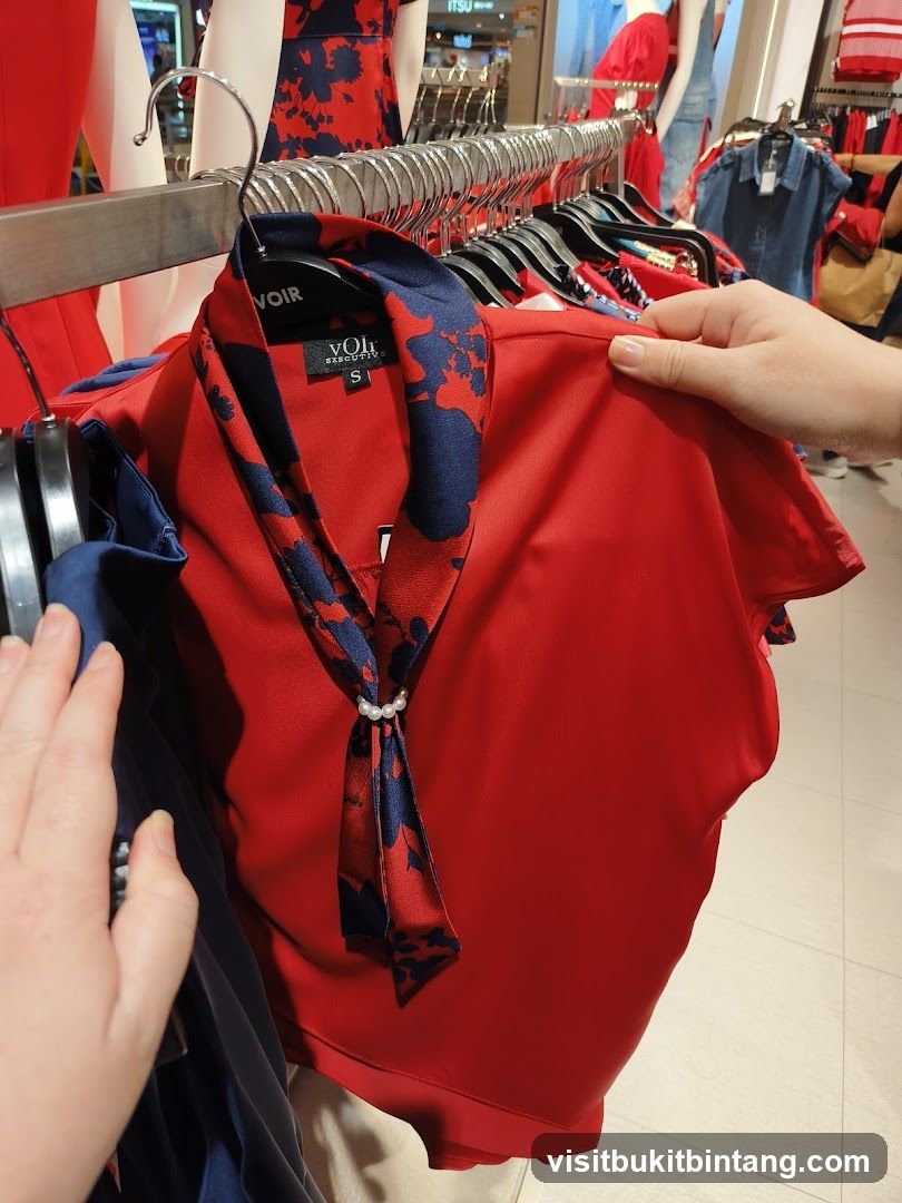 Red Blouse with Floral Scarf Detail