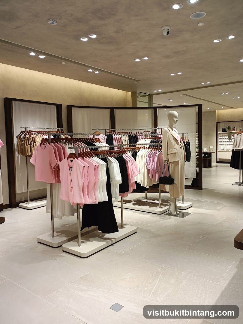 Clothing store interior with mannequins and racks of clothing