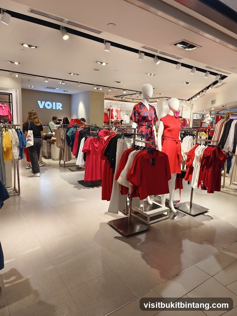 Clothing store interior with mannequins and clothing racks