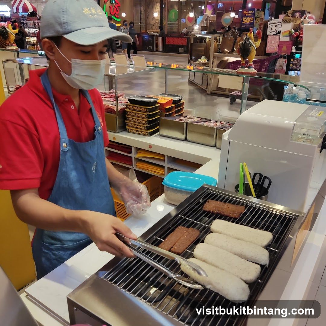 Food Stall Worker Grilling Meat