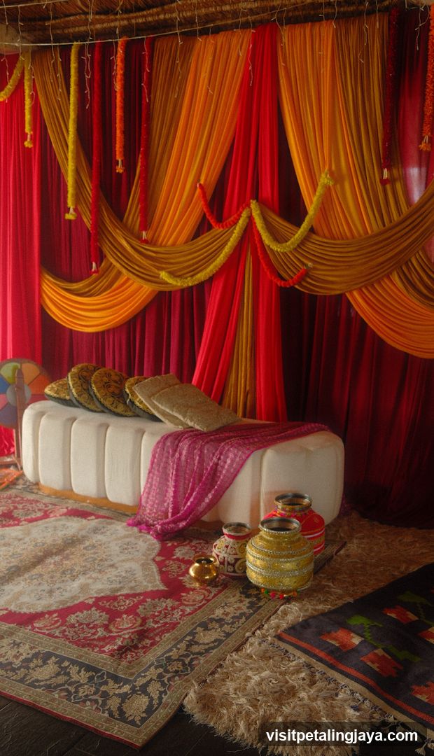 Decorated Interior with Rich Textiles and Traditional Vessels