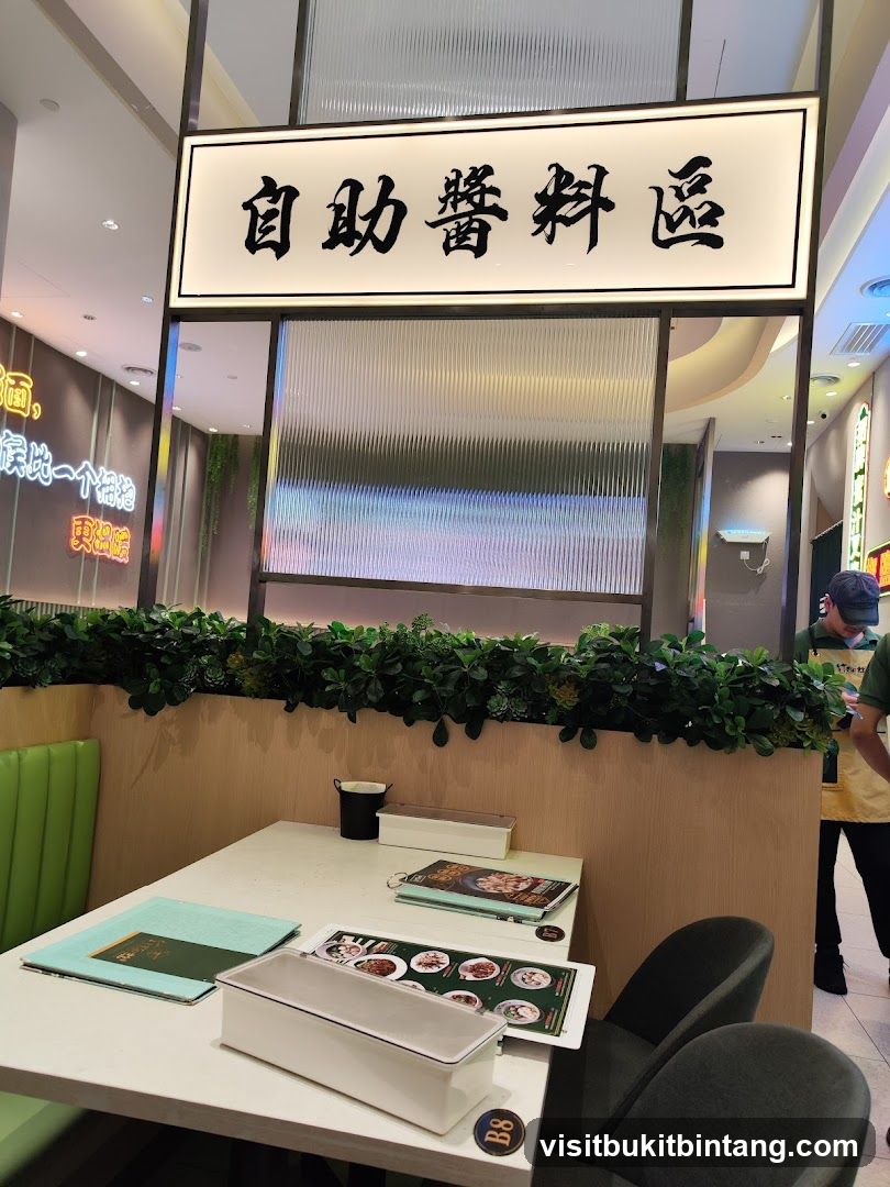 Restaurant Dining Area with Condiment Station Sign