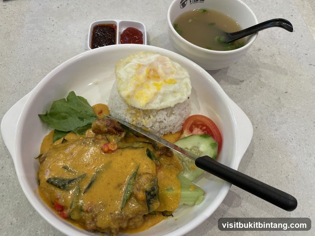 Curry Chicken Rice with Fried Egg and Soup