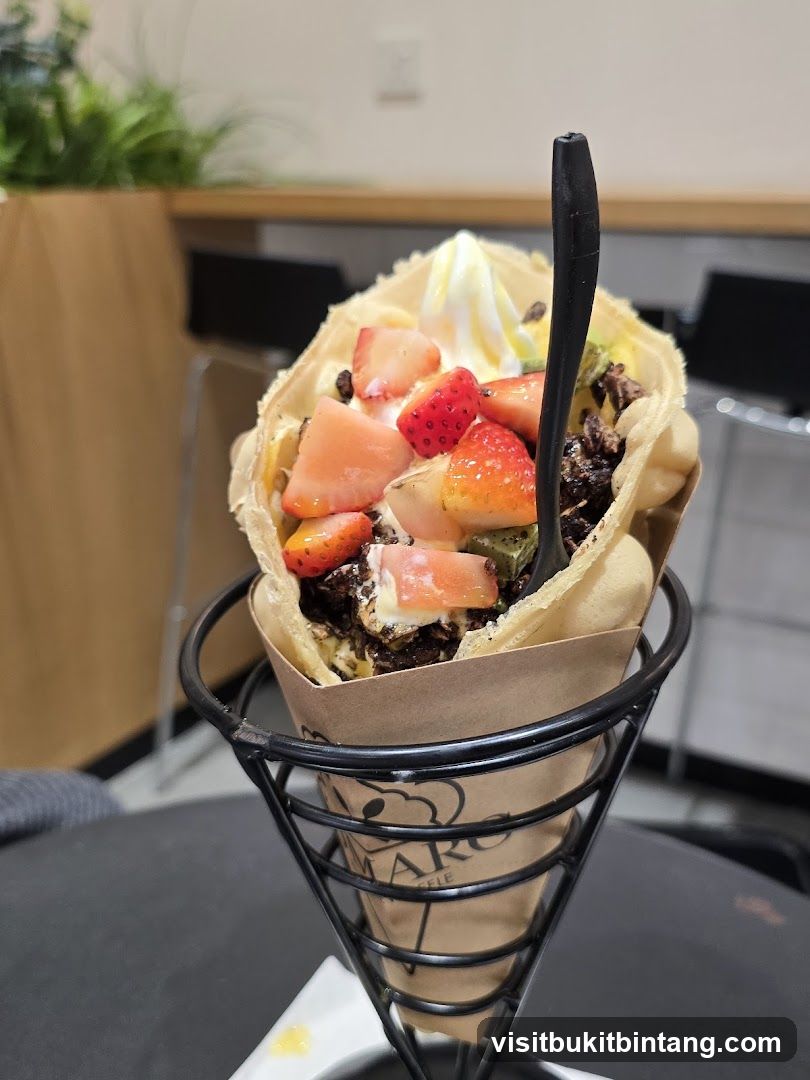 Bubble Waffle with Fruit and Ice Cream