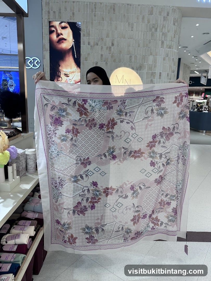 Woman holding a patterned scarf