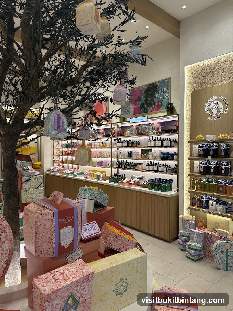 Store Interior with Decorative Tree and Gift Boxes