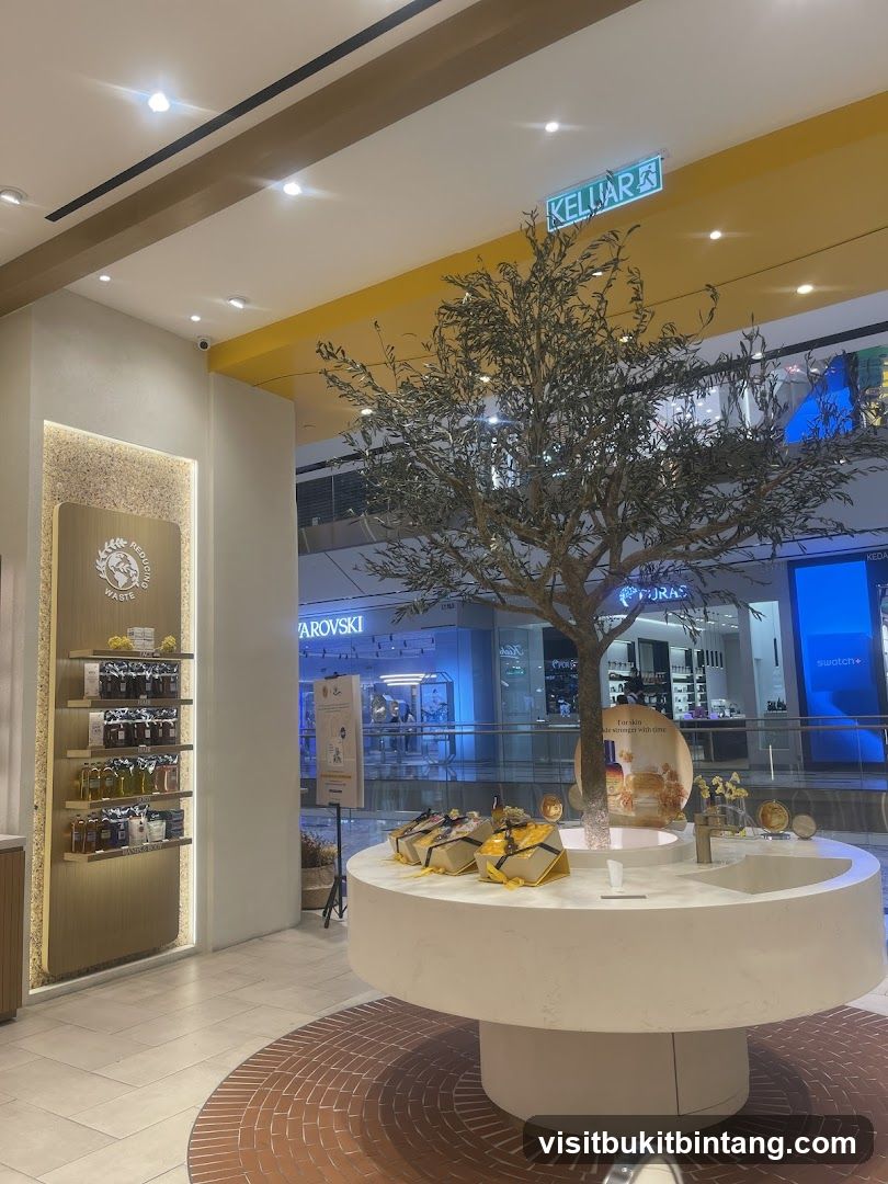 Store Display with Olive Tree and Gift Boxes