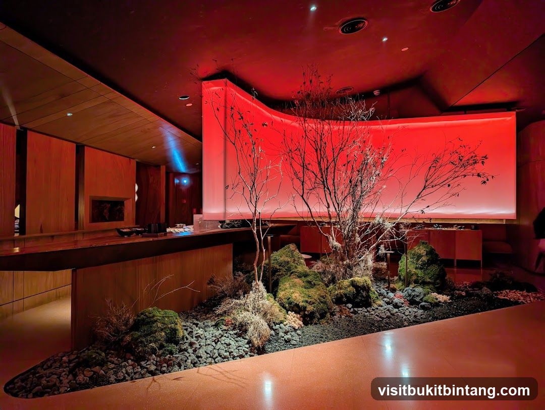 Interior with Red Lighting and Zen Garden