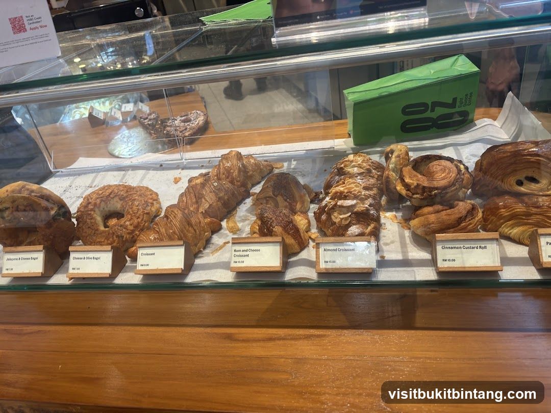Pastries and Bagels in Display Case