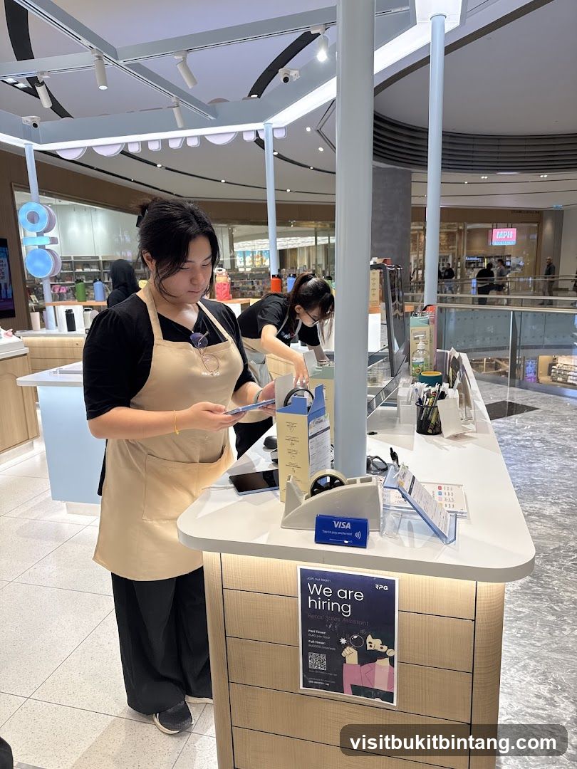 Retail staff at counter